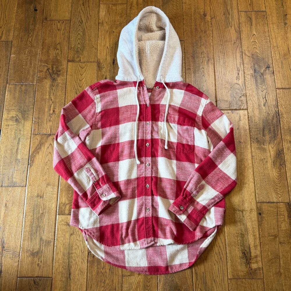 Lot of 2 American Eagle Plaid Oversized Flannel Hoodie Button Up Shirt Sz XS/S - Picture 7 of 9